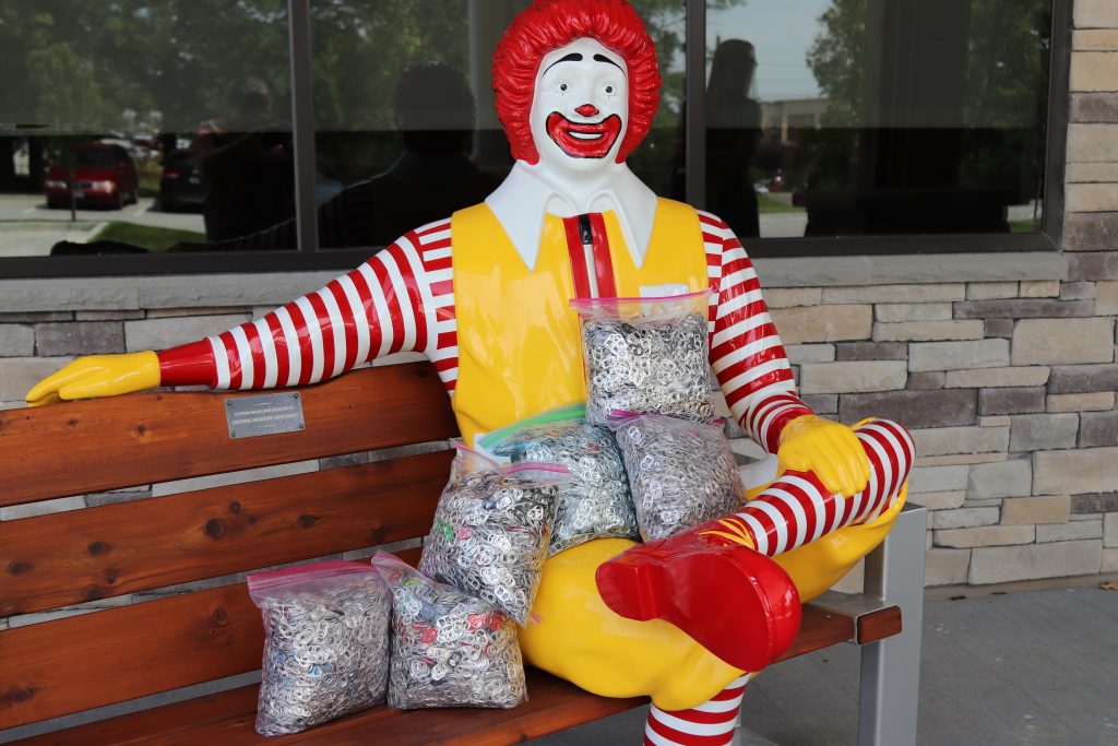 Aluminum pull tabs donated to the Ronald McDonald House. 